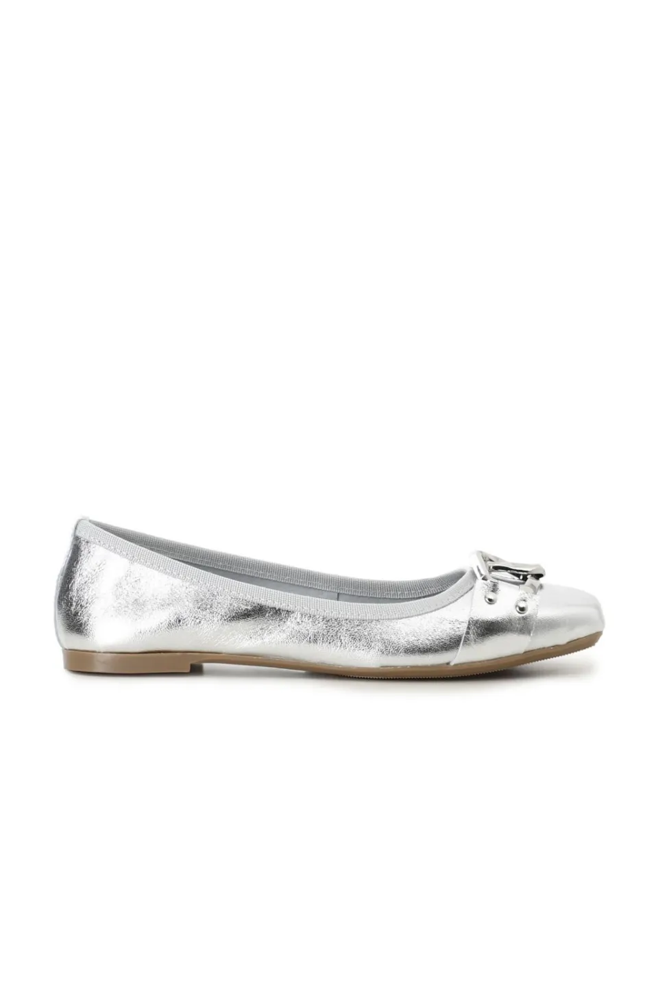 Flash Sale CafèNoir Ballerina In Pelle Laminata Con Catena Decorativa Argento