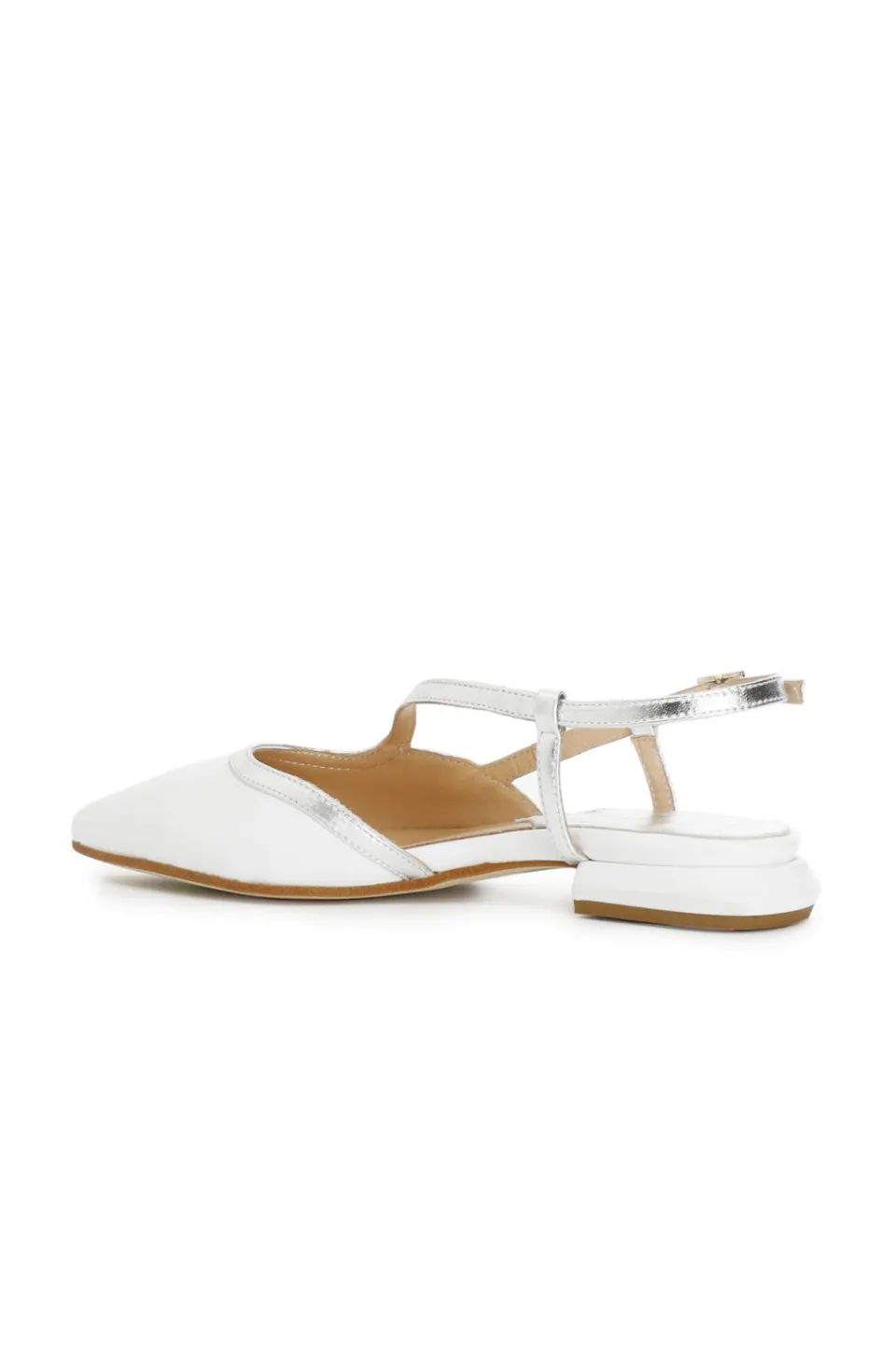 Cheap CafèNoir Ballerine In Nappa E Laminato Con Cinturino E Scollatura Asimmetrica Bianco