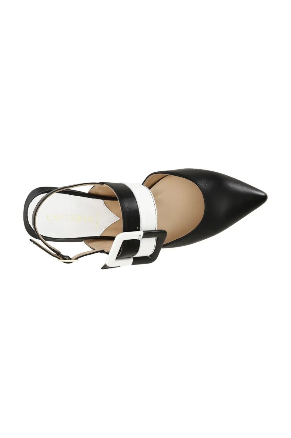 Outlet CafèNoir Ballerine In Pelle Dalla Punta Affusolata Con Fibbia Bicolor Nero/Bianco