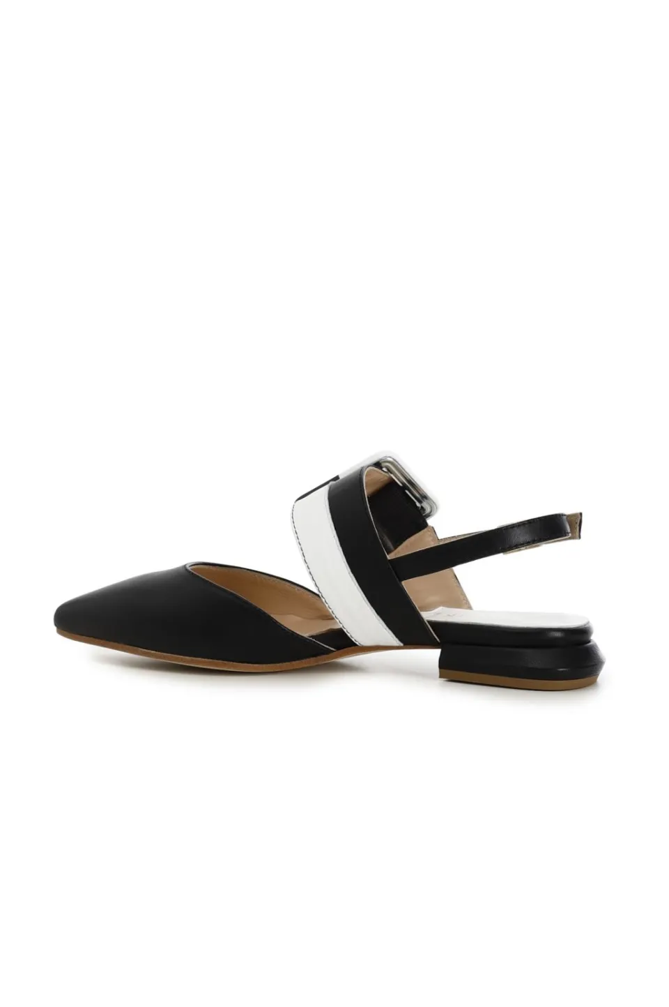 Outlet CafèNoir Ballerine In Pelle Dalla Punta Affusolata Con Fibbia Bicolor Nero/Bianco