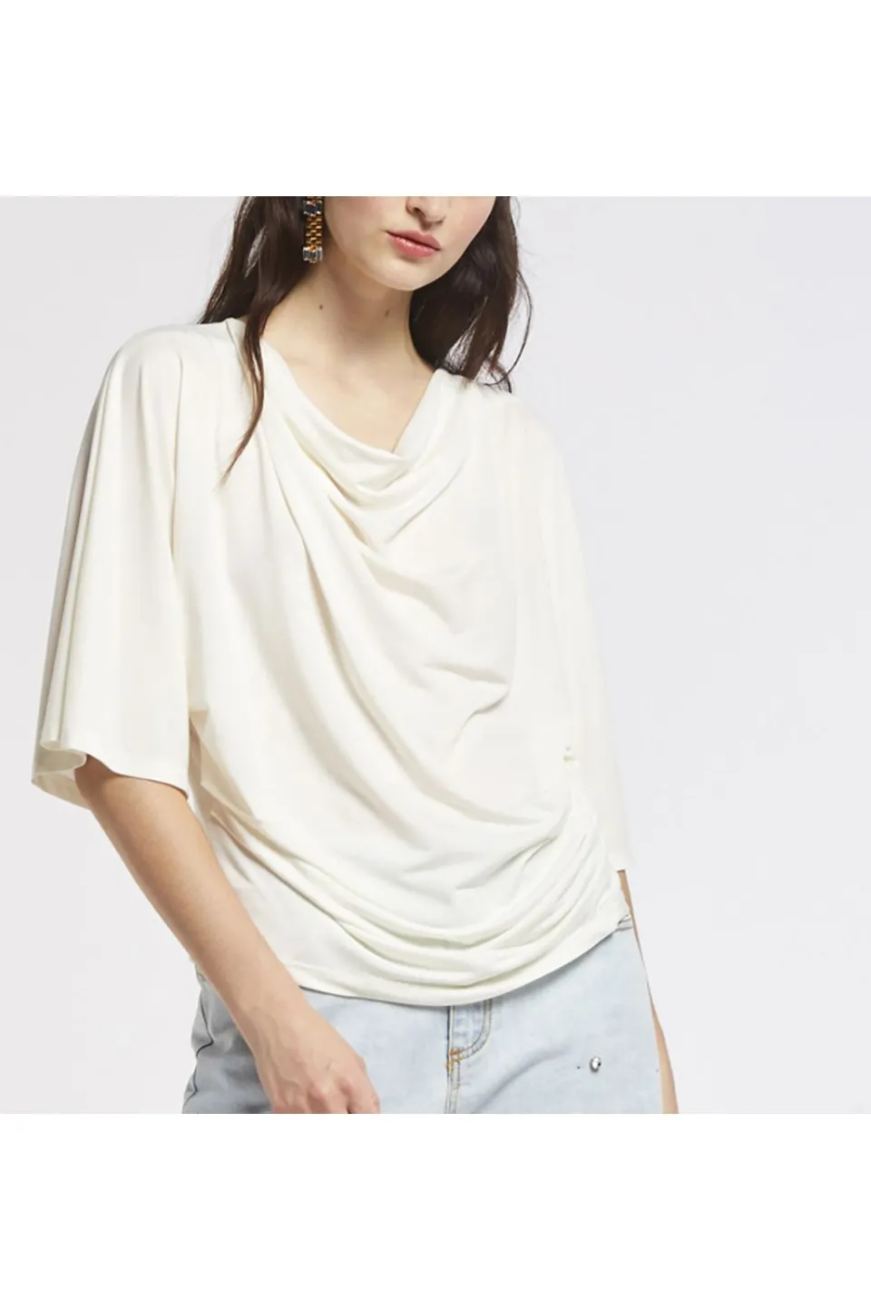 Online CafèNoir Blusa In Tessuto Stretch Con Scollo A Goccia Bianco