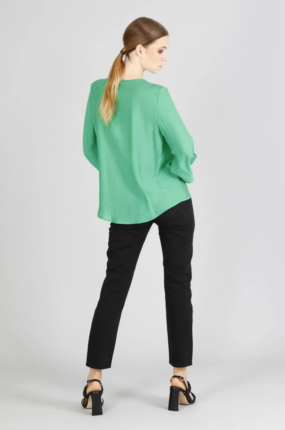 Hot CafèNoir Blusa Maniche Lunghe In Viscosa Crinkle Menta