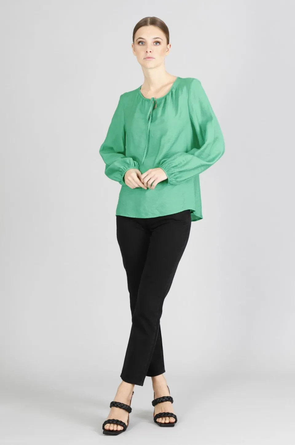 Hot CafèNoir Blusa Maniche Lunghe In Viscosa Crinkle Menta