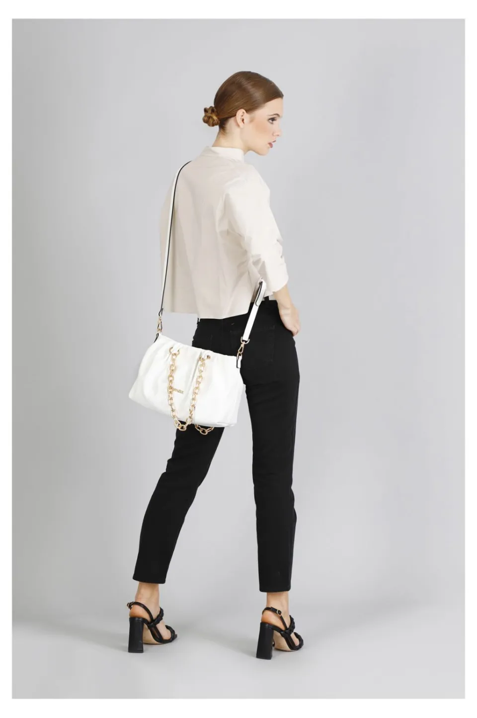 Store CafèNoir Borsa A Spalla Con Pieghe Morbide E Catene Bianco