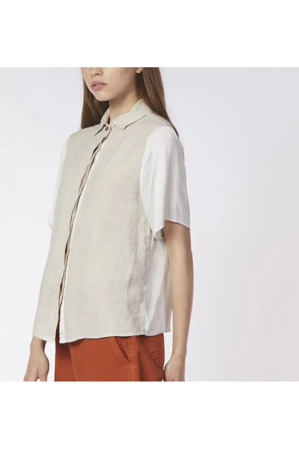 Flash Sale CafèNoir Camicia A Maniche Corte In Lino E Viscosa Avorio