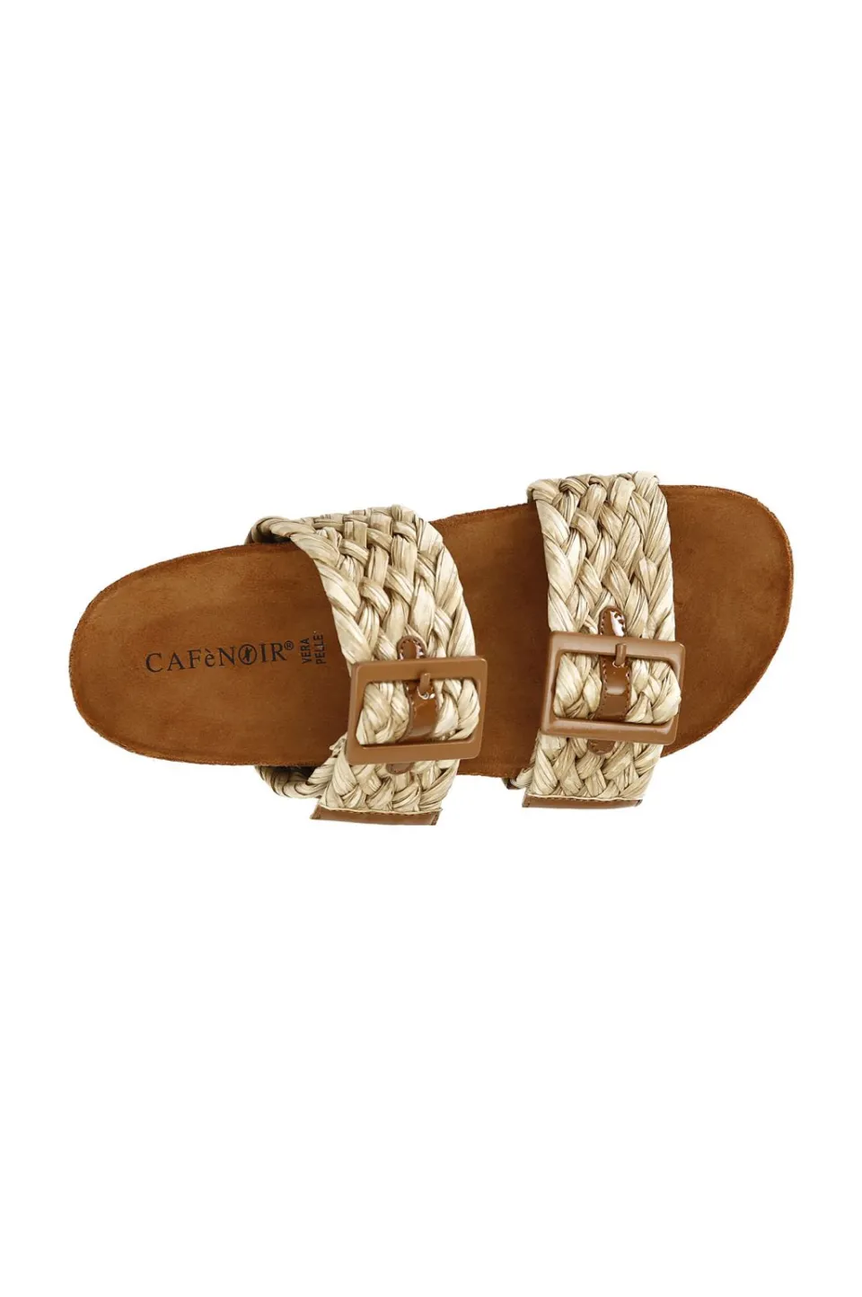 Clearance CafèNoir Ciabatte Doppia Fibbia In Raffia Intrecciata Cuoio