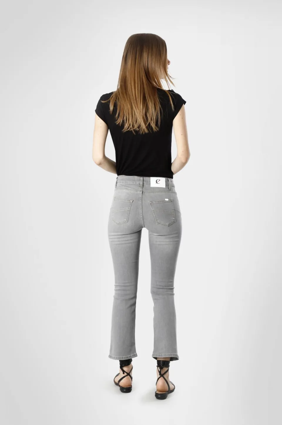 Store CafèNoir Cropped Flare Jeans Virna In Tela Superstretch Light Grey