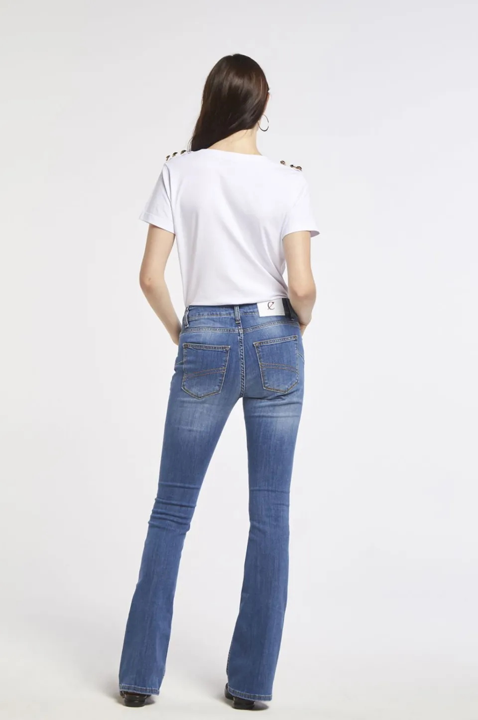 Sale CafèNoir Flare Jeans Anna In Tela Denim Superstretch Blu Medio