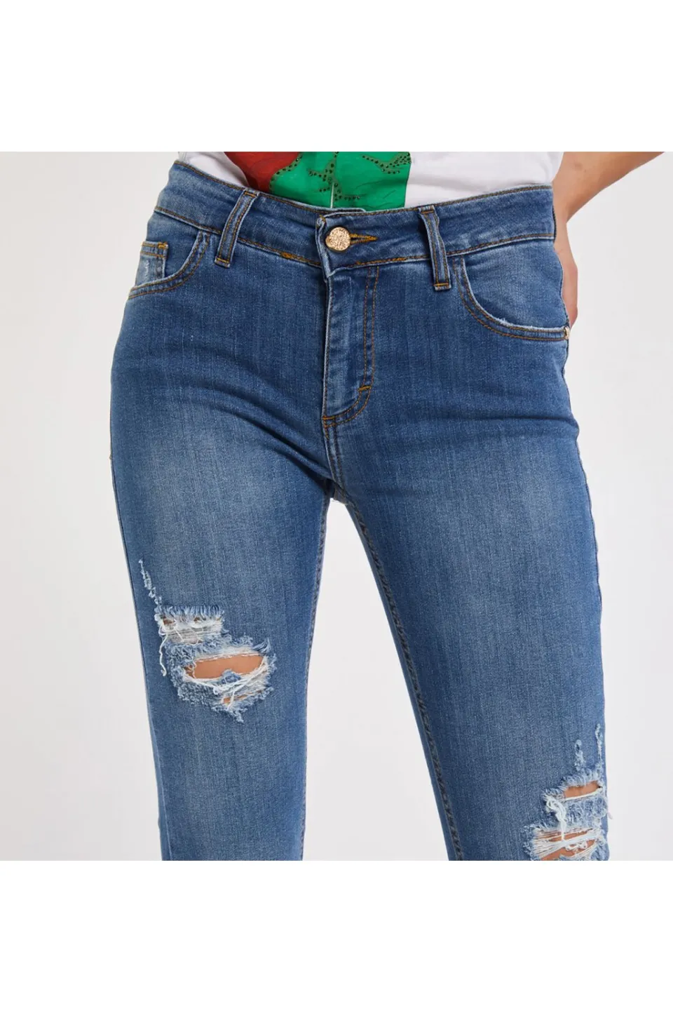 Store CafèNoir Jeans Audrey Slim Con Abrasioni Blu Medio