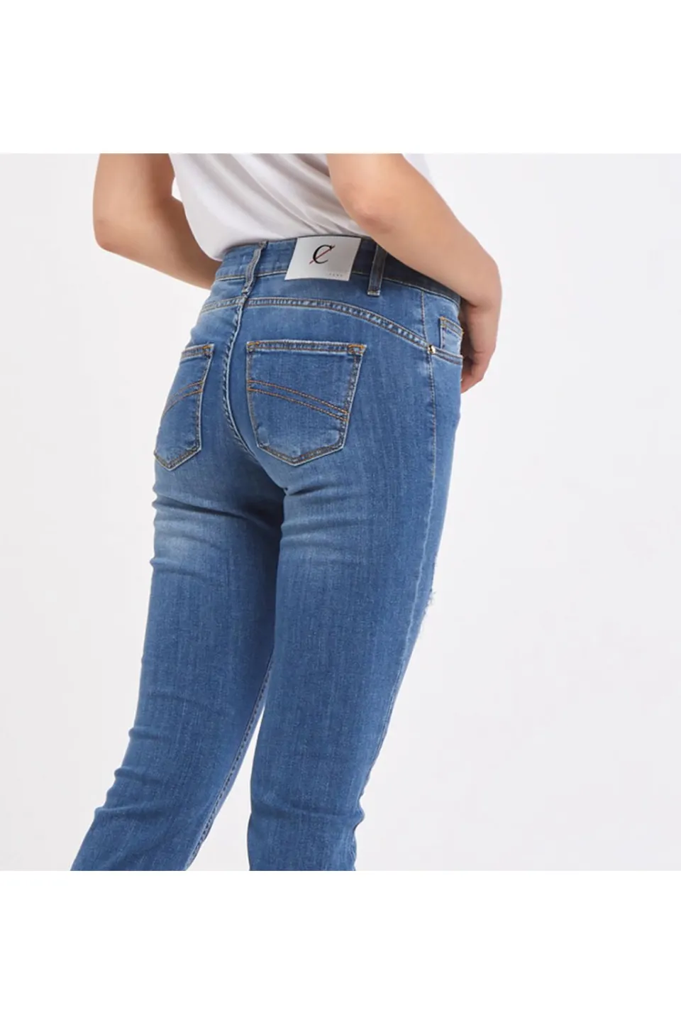 Store CafèNoir Jeans Audrey Slim Con Abrasioni Blu Medio