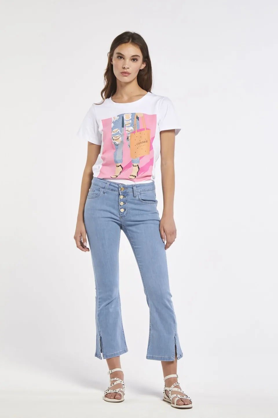 Outlet CafèNoir Jeans Virna Cropped Flare Sky