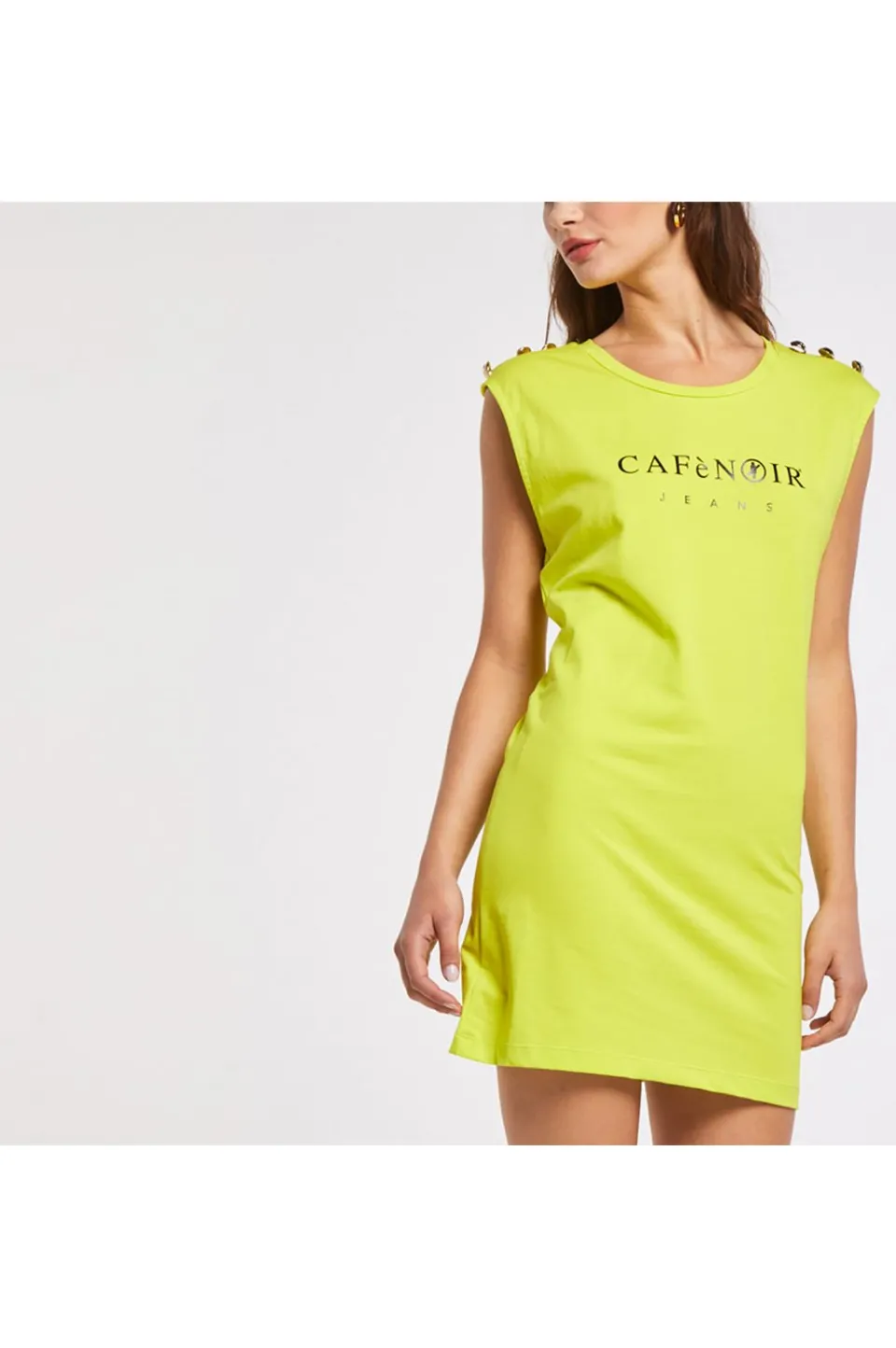 Hot CafèNoir Minidress Smanicato In Cotone Elasticizzato Lime