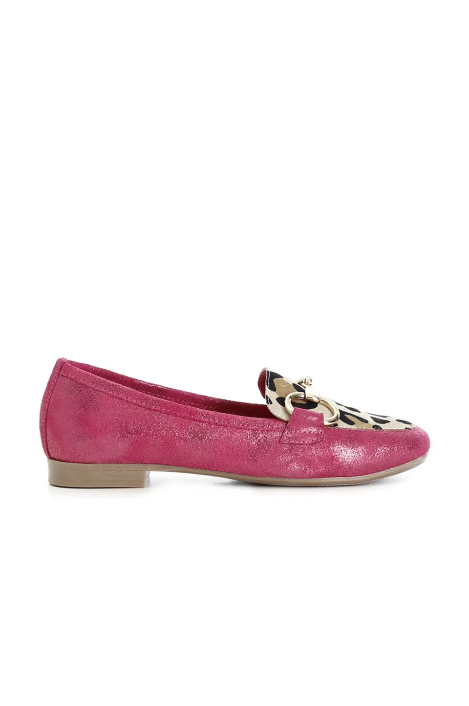 Shop CafèNoir Mocassini In Pelle Glitter E Pelle Scamosciata In Stampa Animalier Fuxia