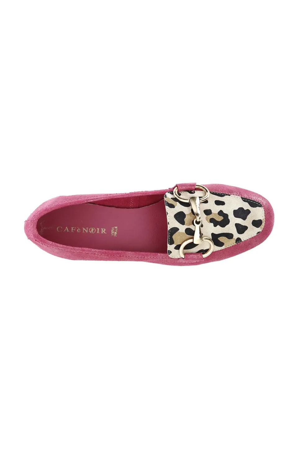 Shop CafèNoir Mocassini In Pelle Glitter E Pelle Scamosciata In Stampa Animalier Fuxia