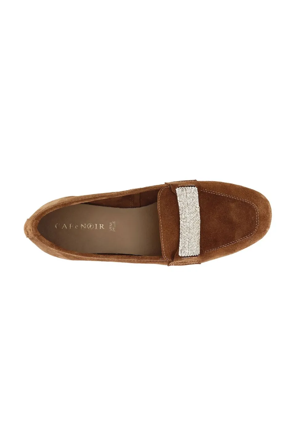 Store CafèNoir Mocassini In Suede Con Passante In Strass In Tinta Cuoio