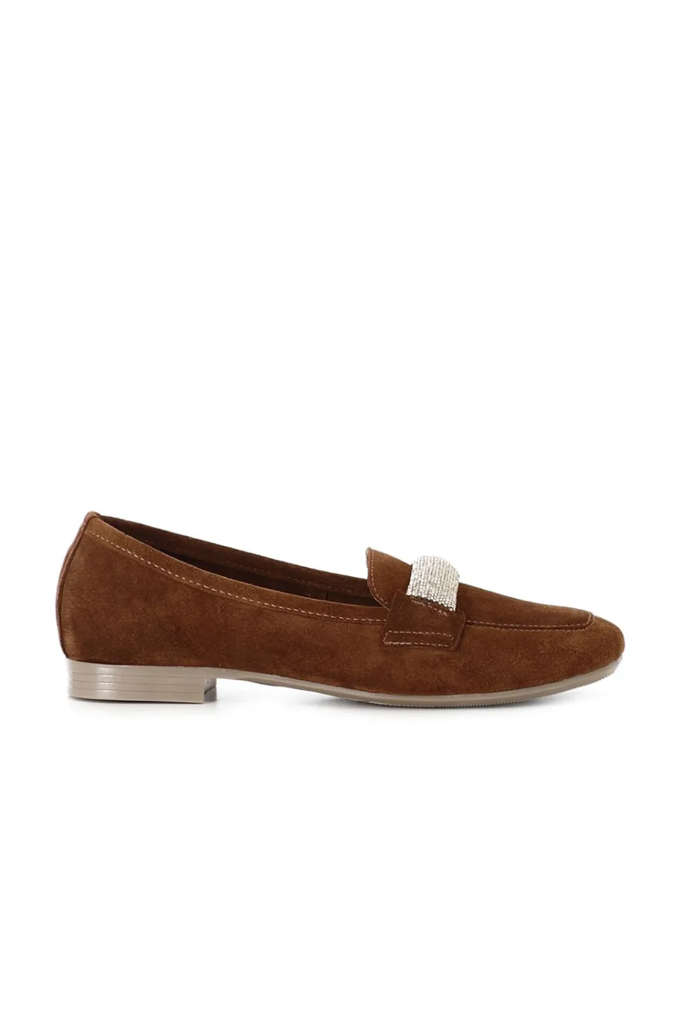 Store CafèNoir Mocassini In Suede Con Passante In Strass In Tinta Cuoio