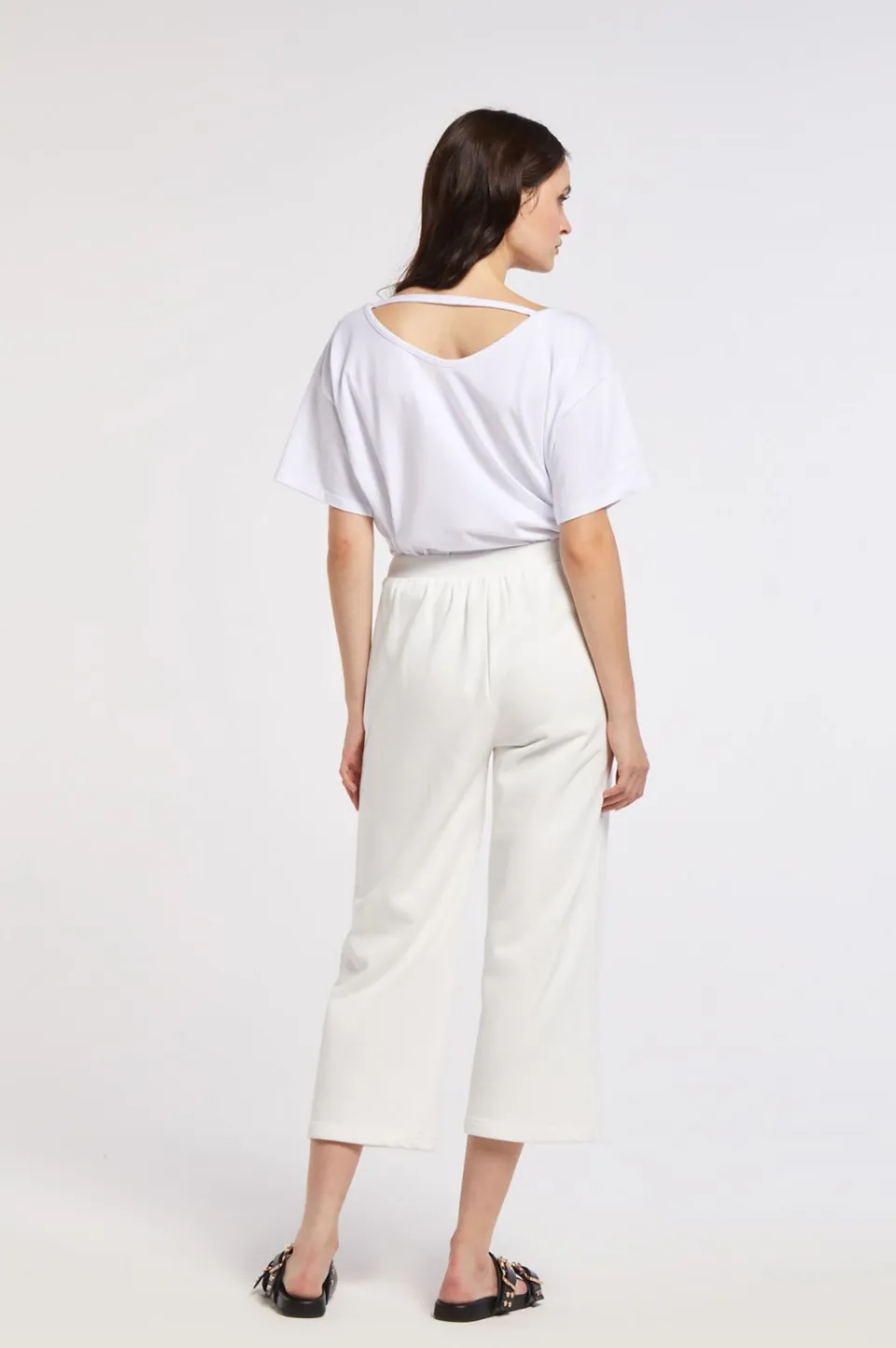 Sale CafèNoir Pantaloni Culotte In Felpa Bianco