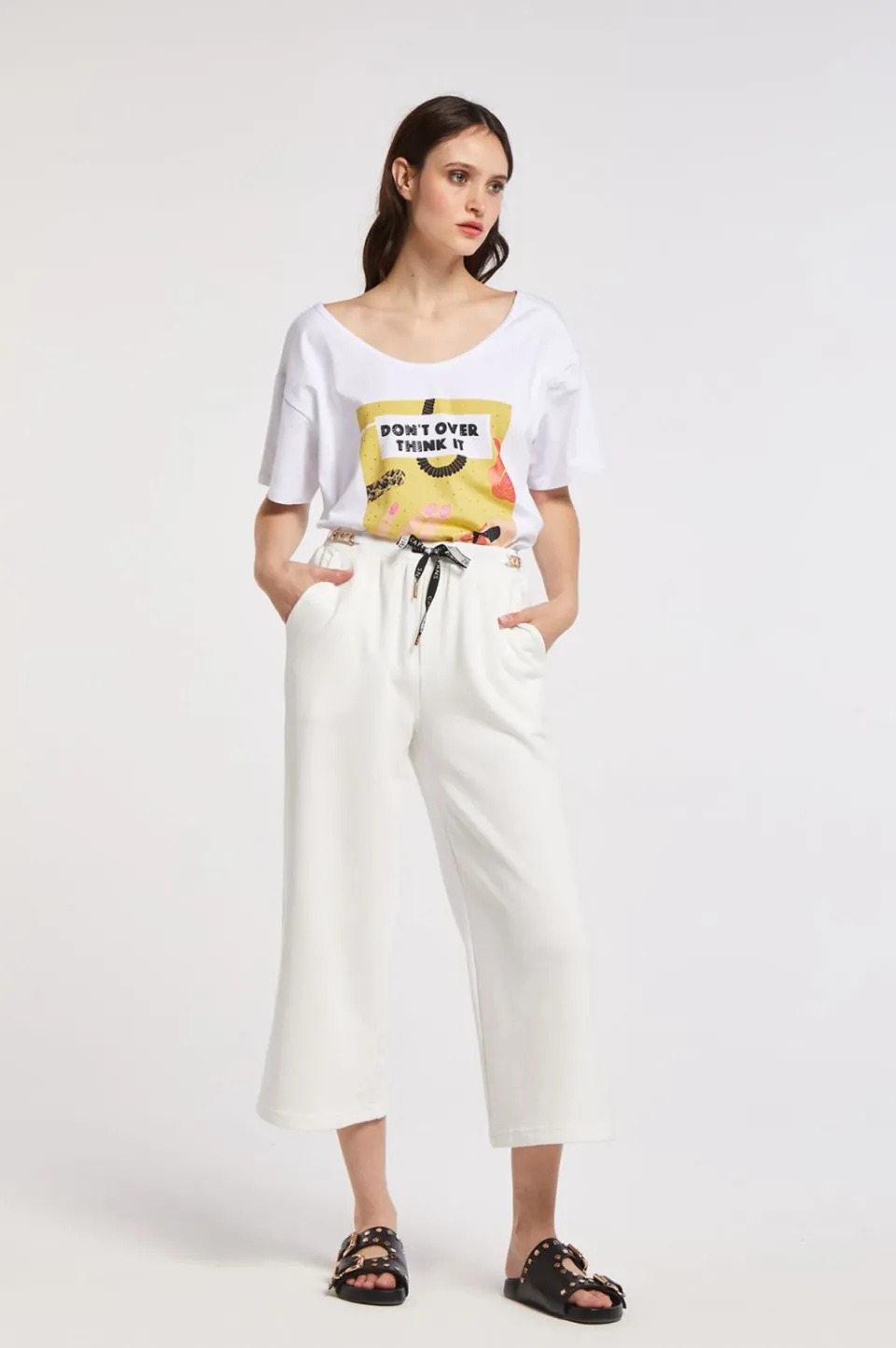 Sale CafèNoir Pantaloni Culotte In Felpa Bianco