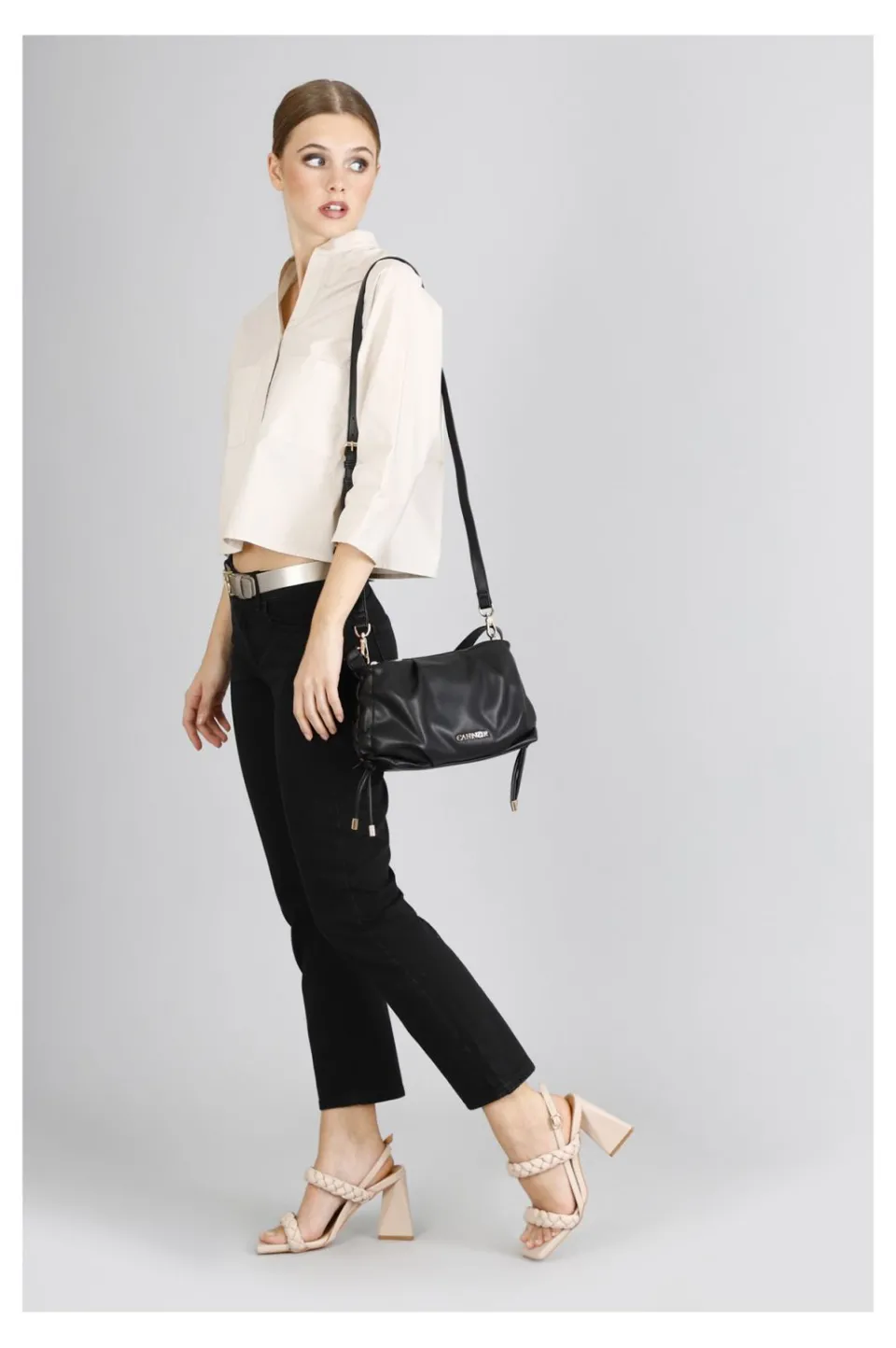 Outlet CafèNoir Pochette Morbida Con Coulisse Laterali E Accessorio Personalizzato Cafenoir Nero