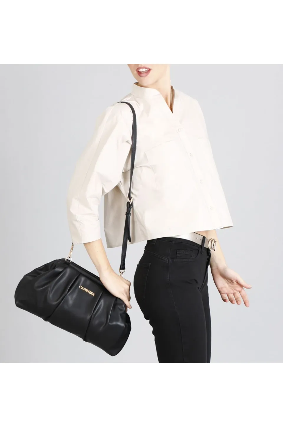 Fashion CafèNoir Pochette Morbida Con Pieghe E Chiusura A Scatto Nero