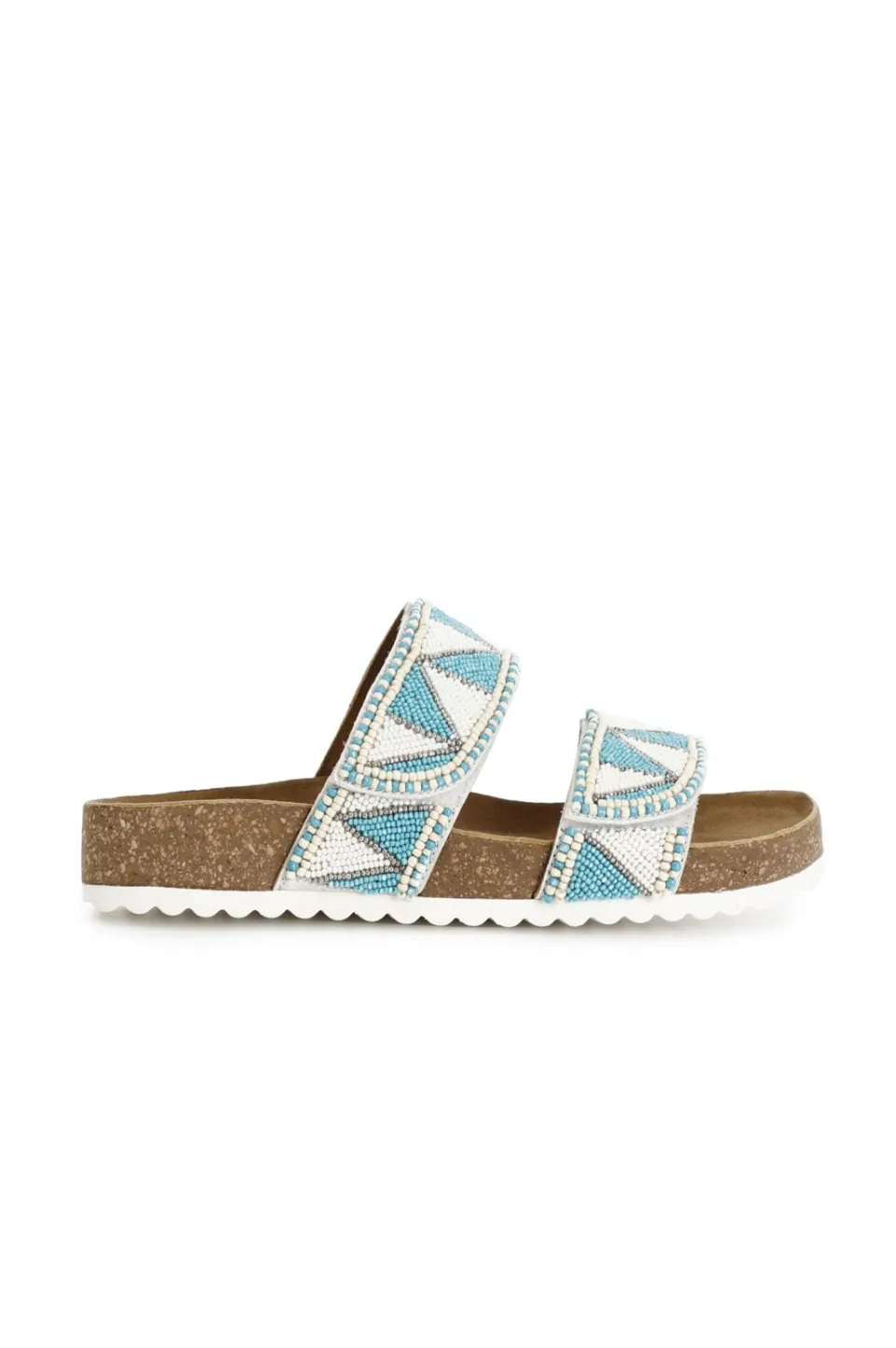 Best Sale CafèNoir Sandali Bassi Modello Ciabatta In Sughero E Strass Bicolor Bianco/Turchese