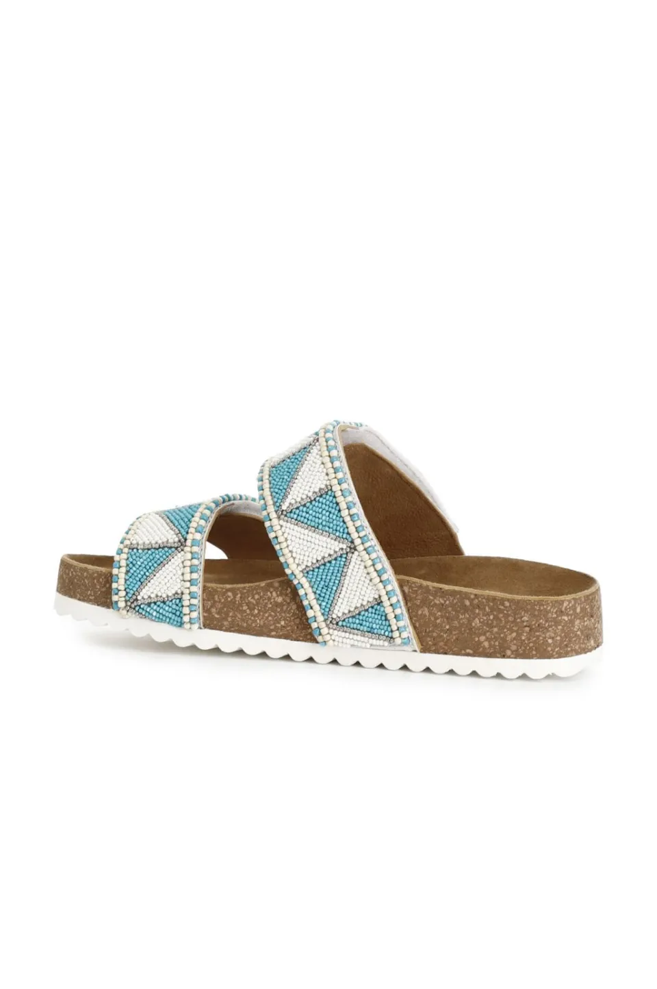 Best Sale CafèNoir Sandali Bassi Modello Ciabatta In Sughero E Strass Bicolor Bianco/Turchese