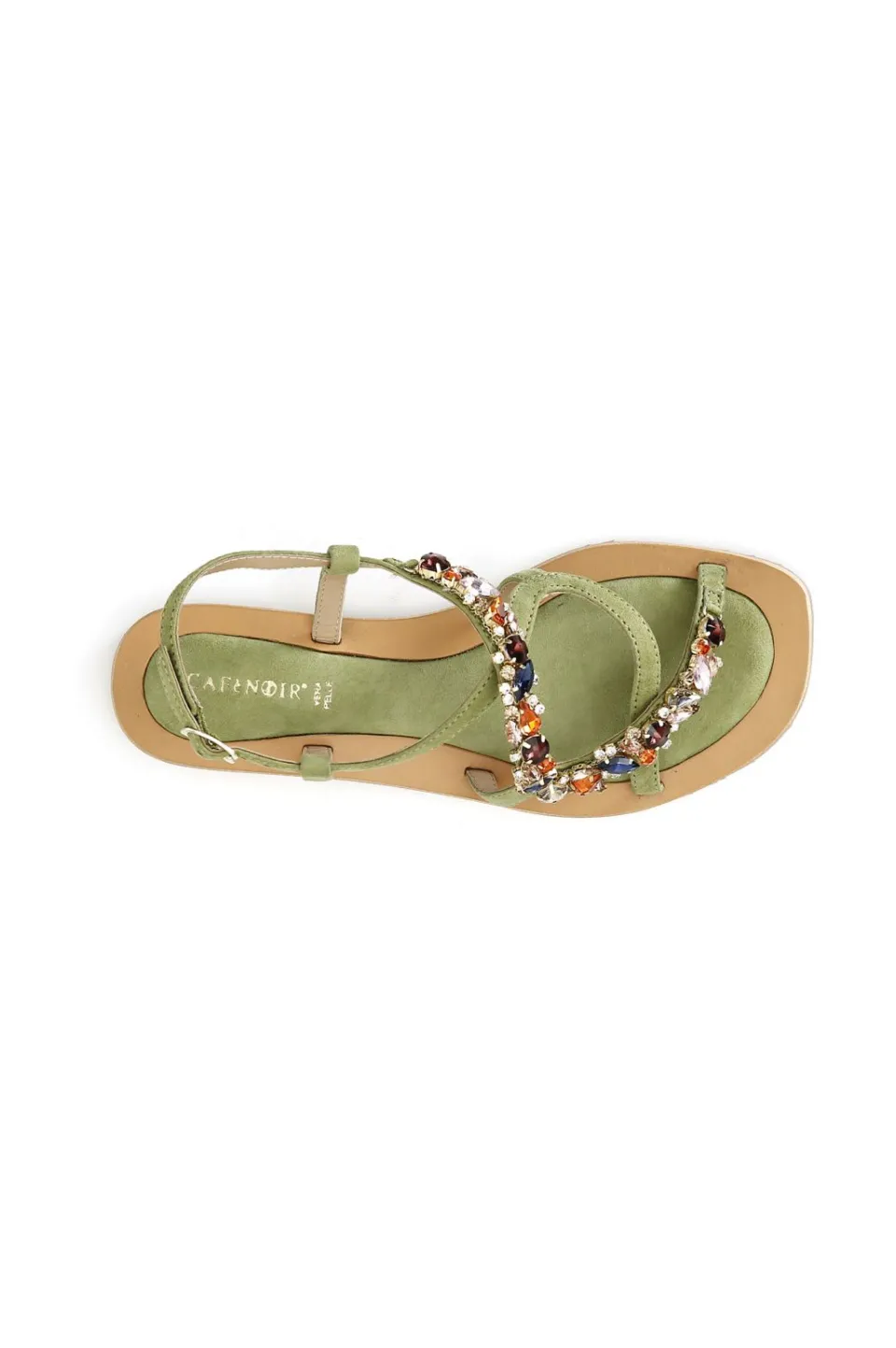 Outlet CafèNoir Sandali In Pelle Scamosciata Con Accessorio Gioiello Verde