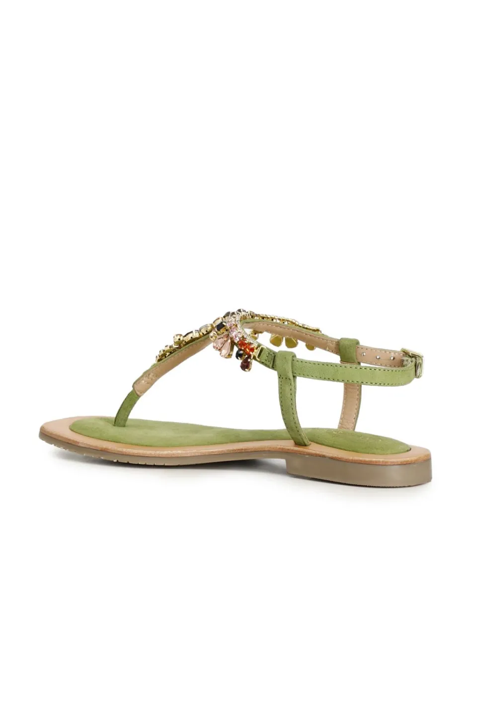 Best Sale CafèNoir Sandali Infradito In Pelle Scamosciata Con Accessorio Gioiello Verde