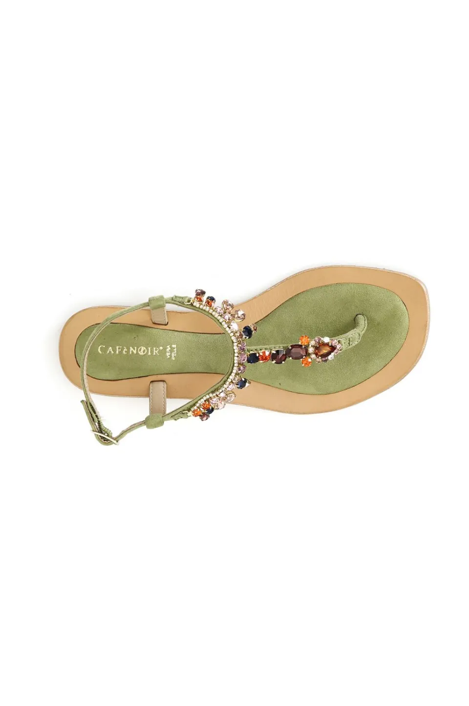 Best Sale CafèNoir Sandali Infradito In Pelle Scamosciata Con Accessorio Gioiello Verde