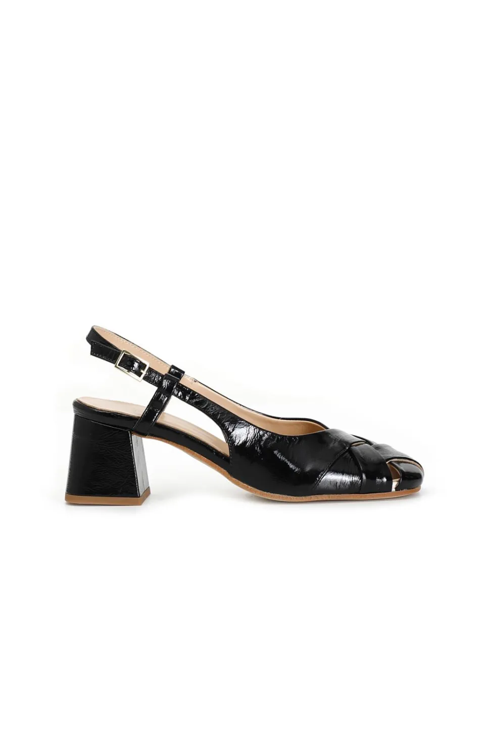 Best Sale CafèNoir Scarpe Aperte Dietro In Pelle Di Vernice Con Tomaia Intrecciata Nero