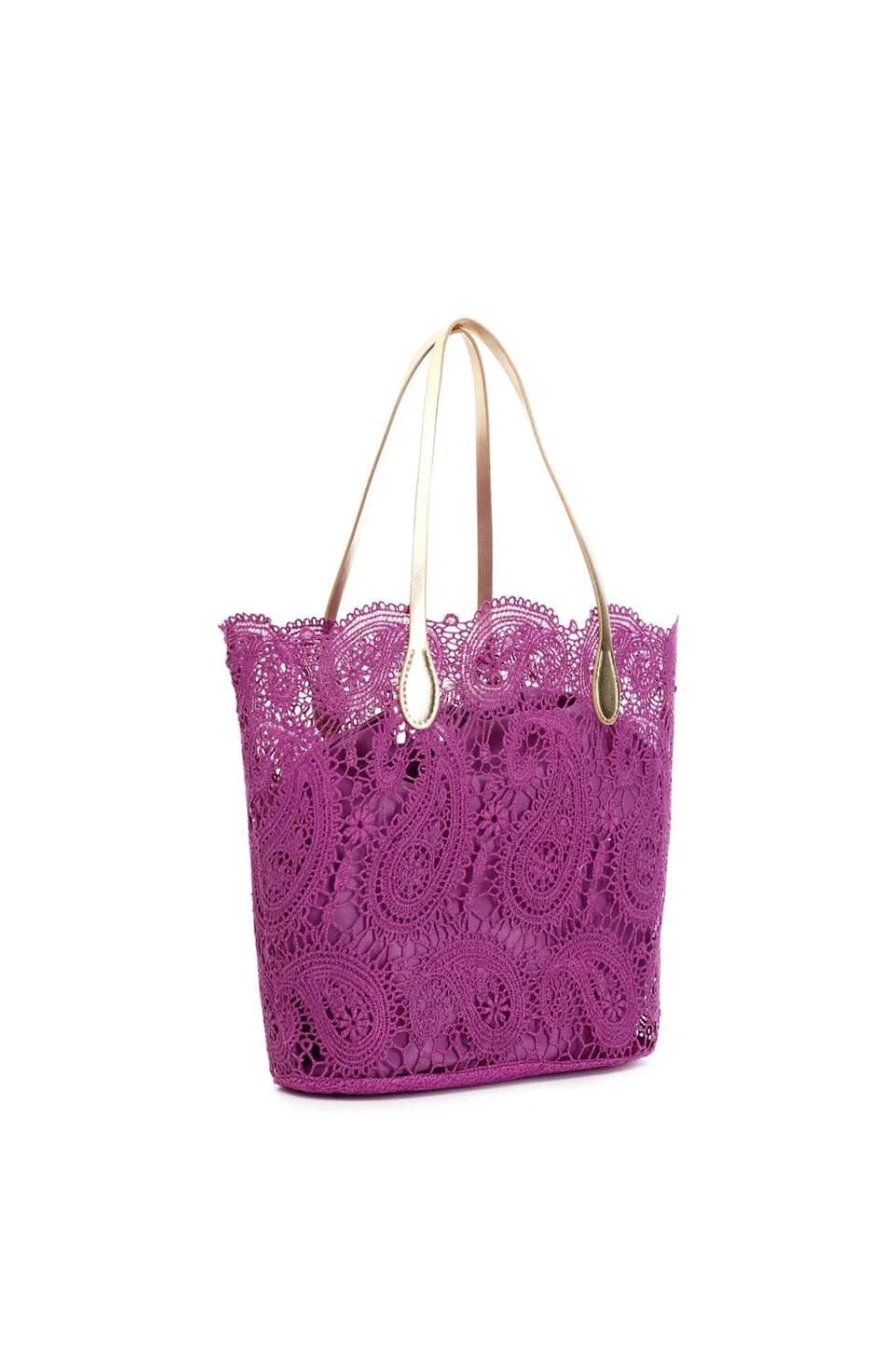 Store CafèNoir Shopping Bag In Pizzo Con Sacchetto Interno In Tono Fuxia