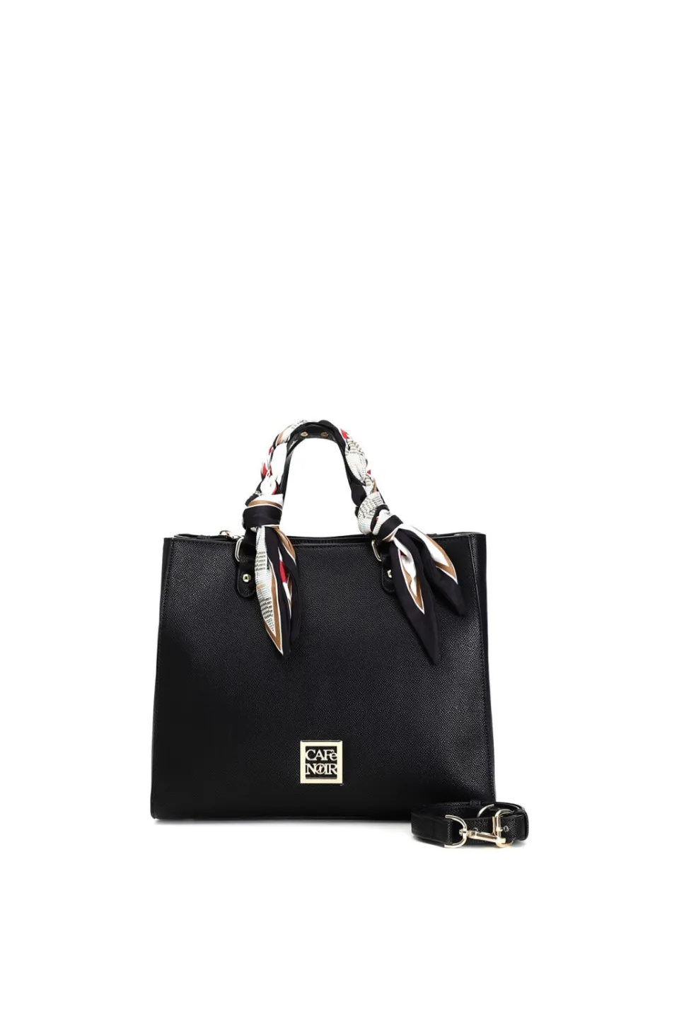 Best Sale CafèNoir Shopping Squadrata Rigida Con Manico In Catena E Foulard Nero