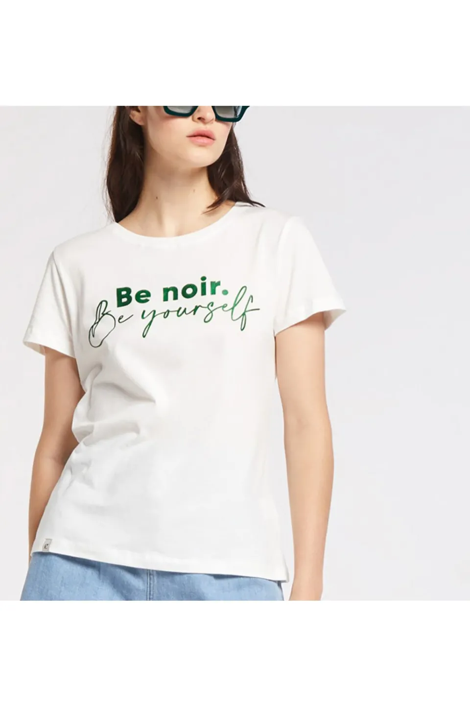 Best Sale CafèNoir T-Shirt In Jersey Di Cotone Con Stampa Be Noir Glitterata Bianco