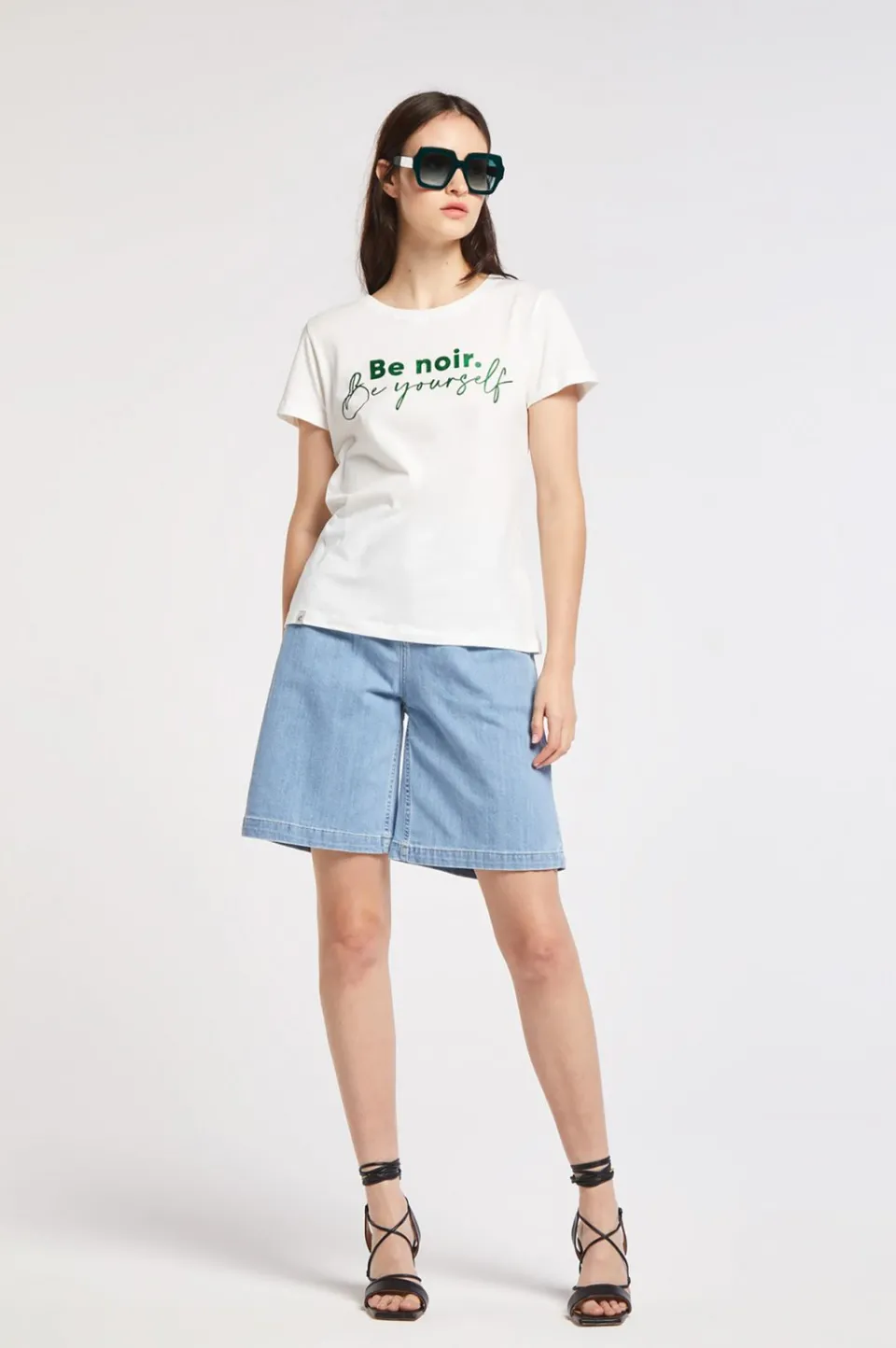 Best Sale CafèNoir T-Shirt In Jersey Di Cotone Con Stampa Be Noir Glitterata Bianco